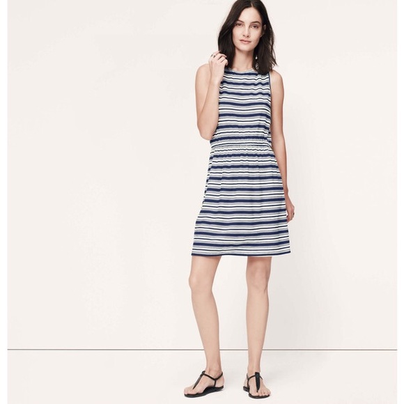 LOFT Variegated Stripe Tie Back Sleeveless Dress - Picture 1 of 6